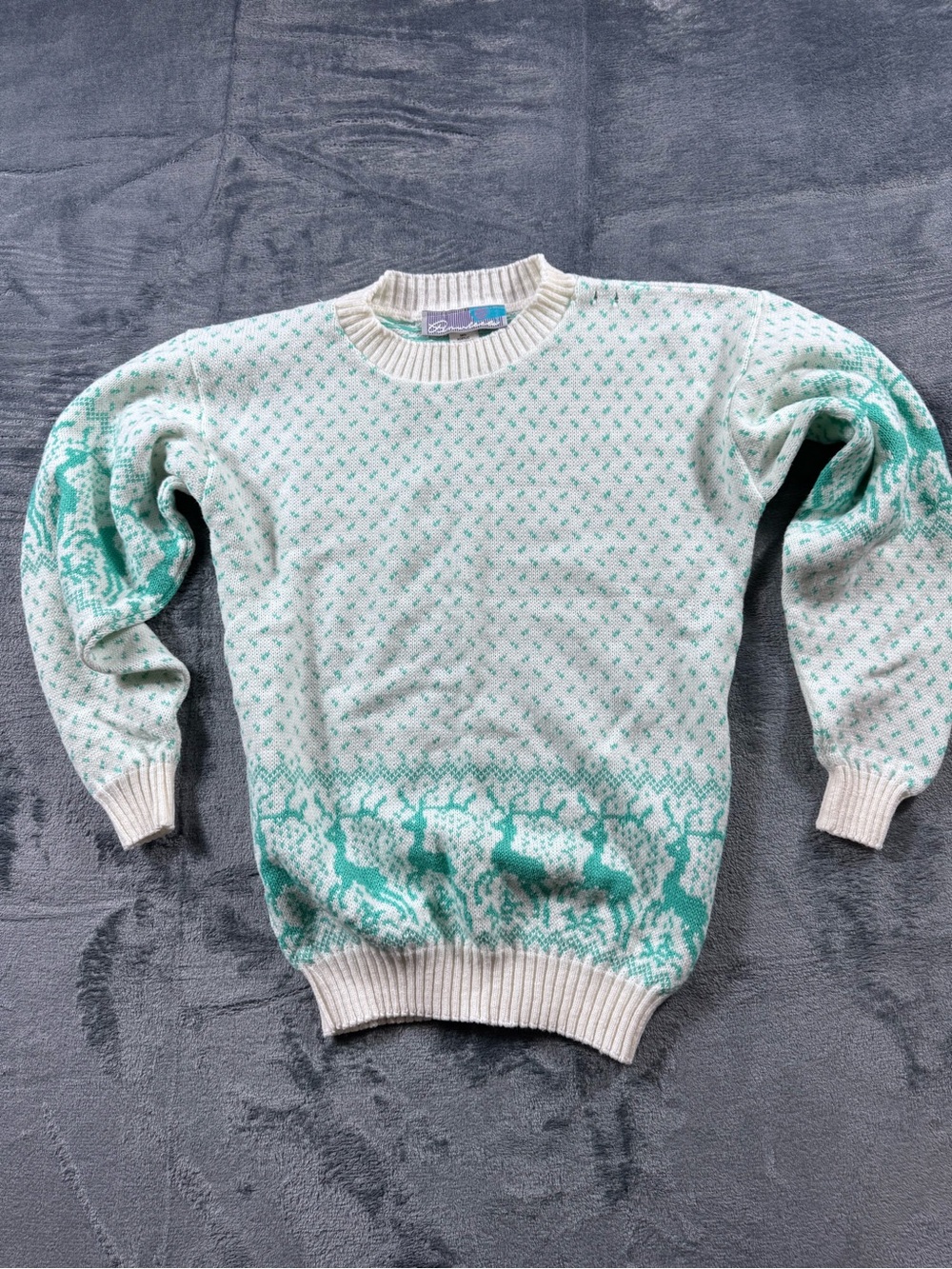 Vintage Pinwheels Women's Geometric Knit Sweater in White & Green - Small